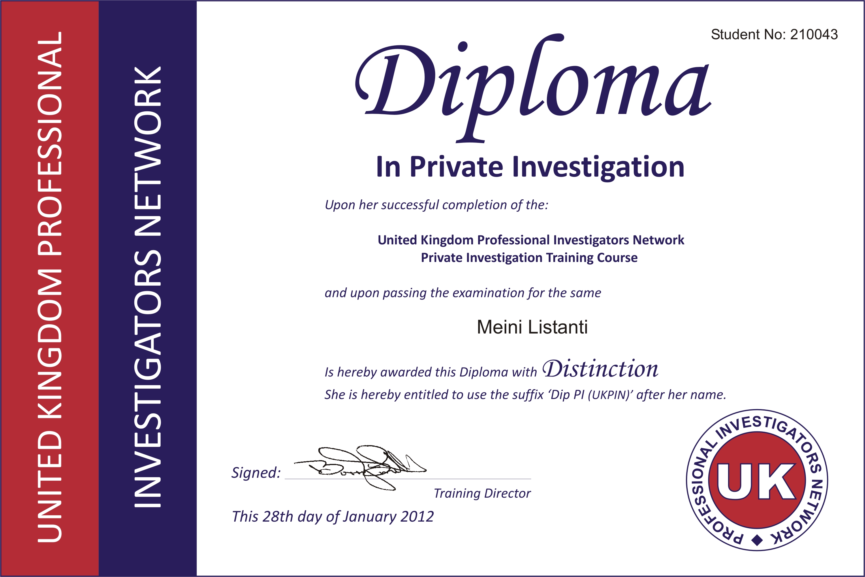 Private certificate. Diploma with distinction.